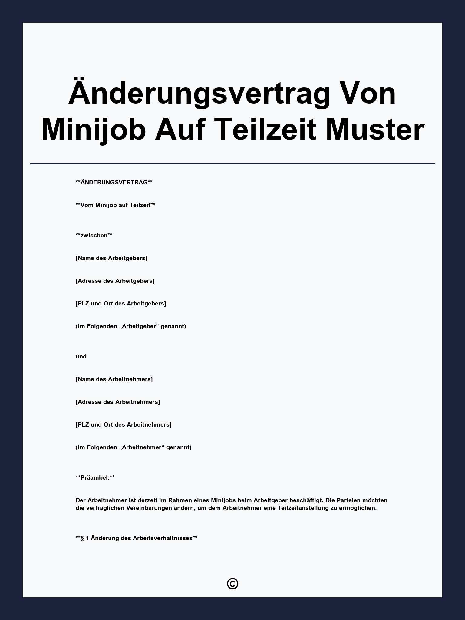 Änderungsvertrag Von Minijob Auf Teilzeit Muster