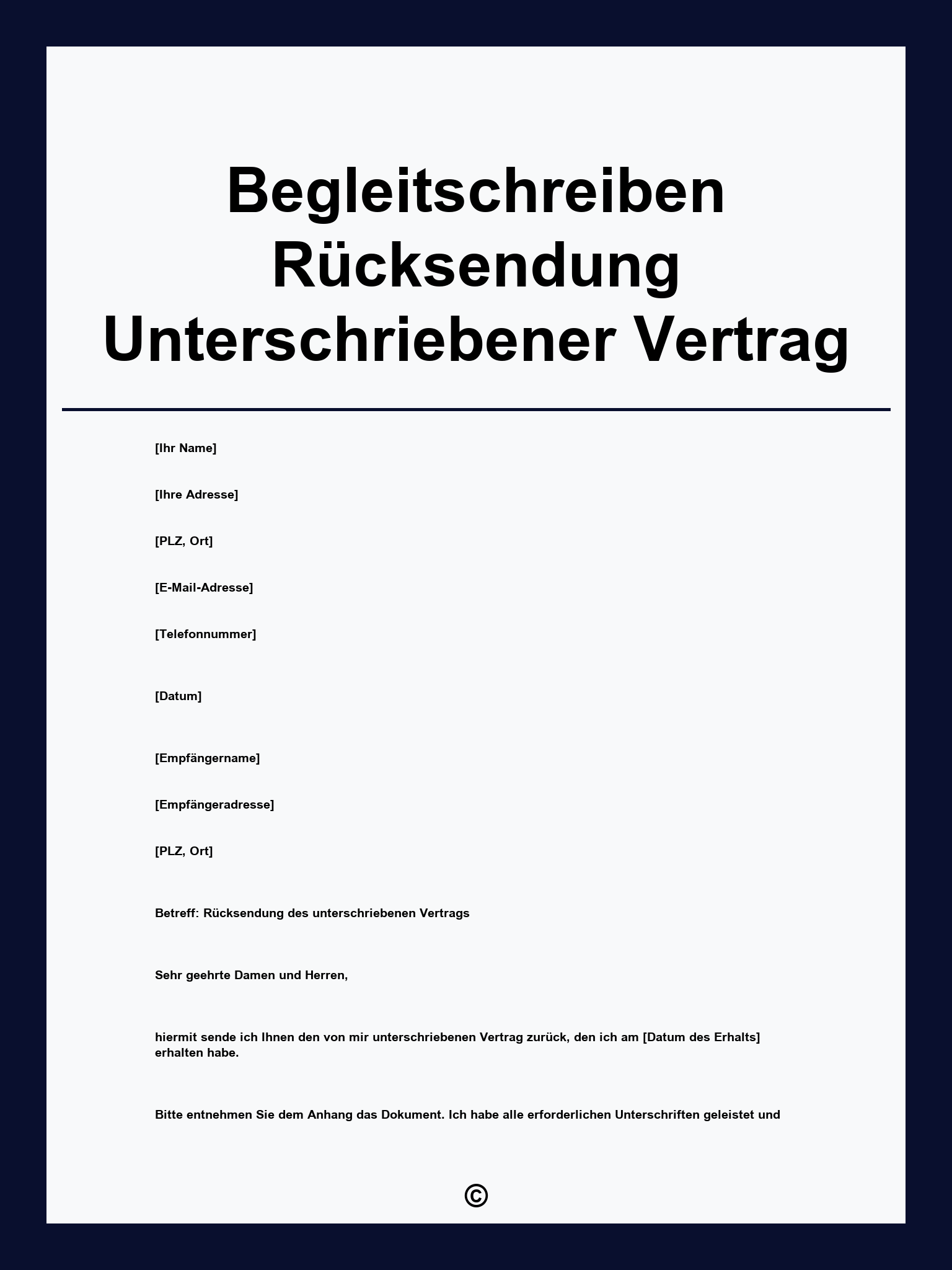 Begleitschreiben Rücksendung Unterschriebener Vertrag