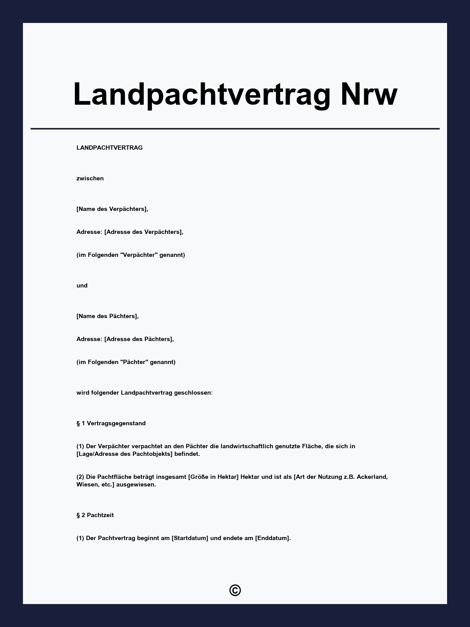 Landpachtvertrag Nrw