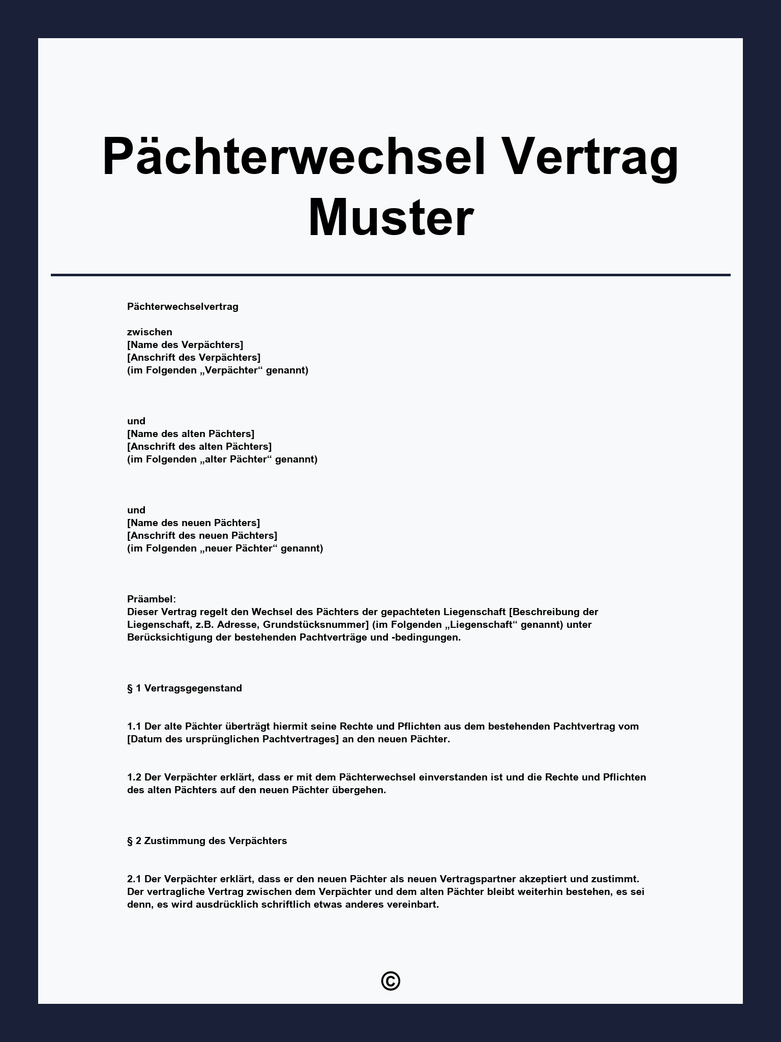 Pächterwechsel Vertrag Muster