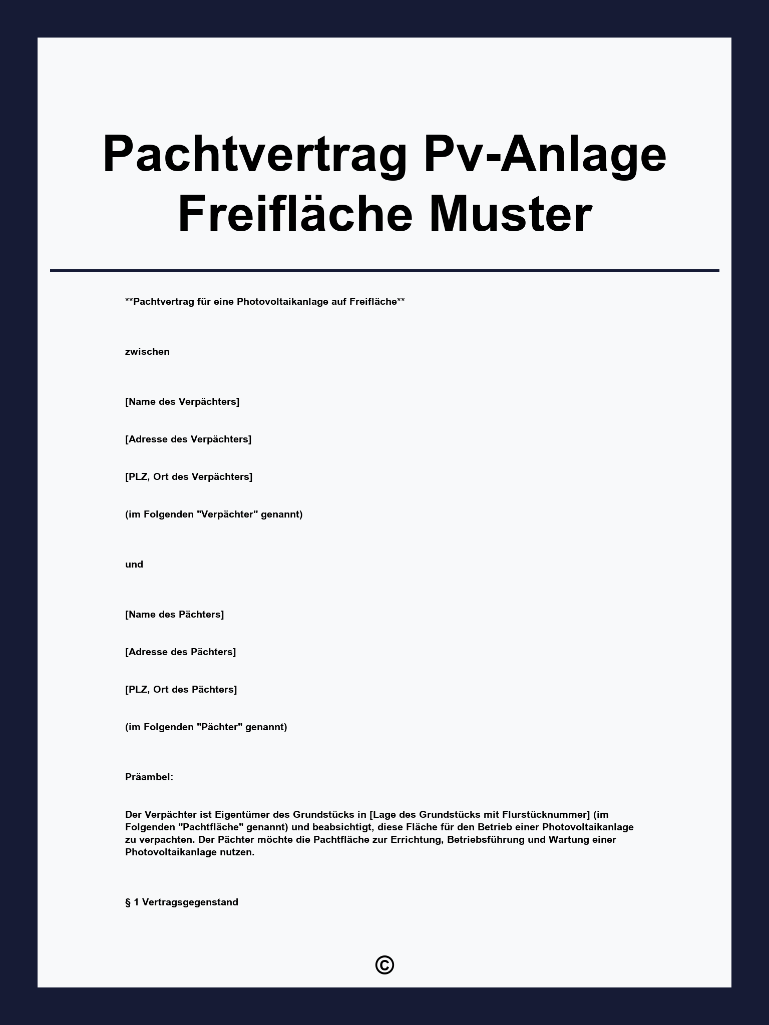 Pachtvertrag Pv-Anlage Freifläche Muster