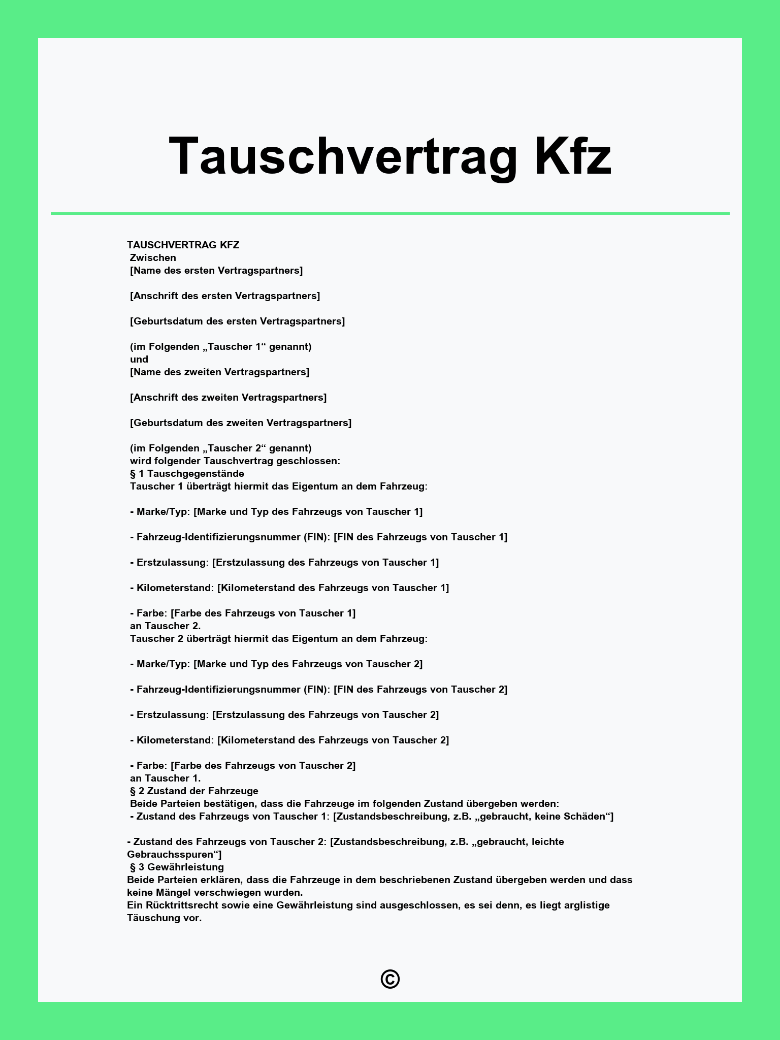 Tauschvertrag Kfz