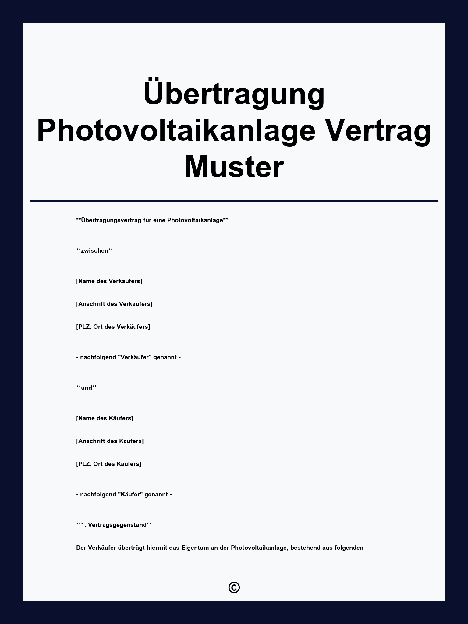 Übertragung Photovoltaikanlage Vertrag Muster