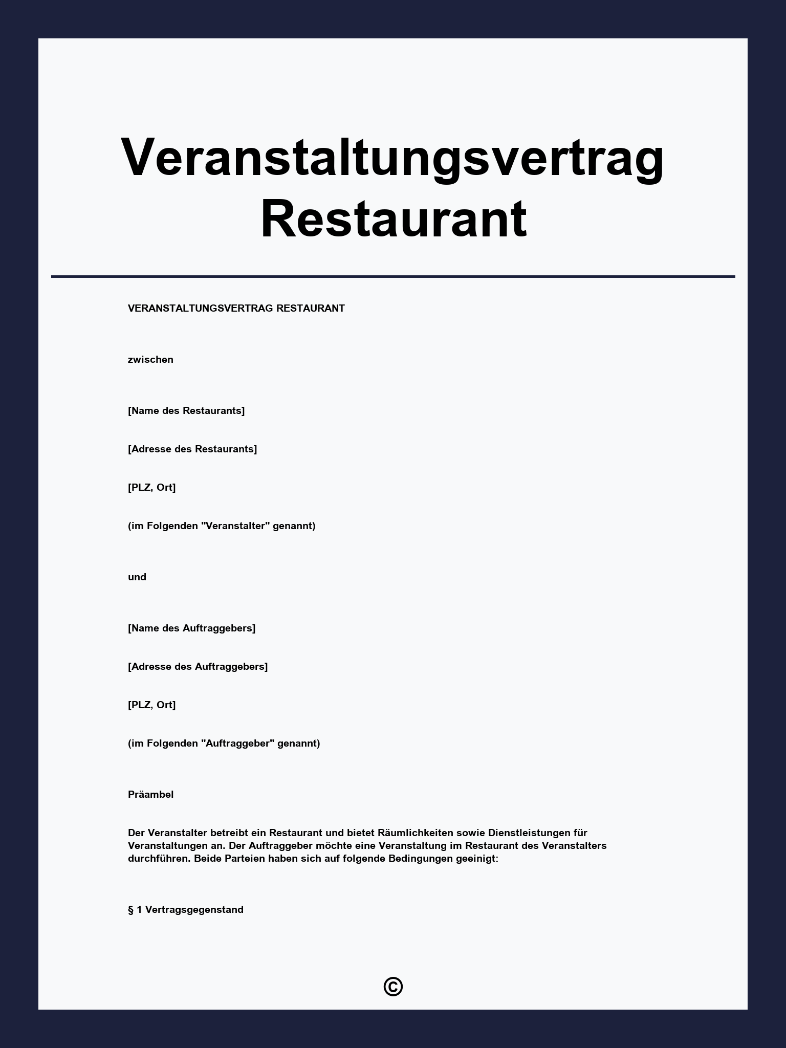 Veranstaltungsvertrag Restaurant