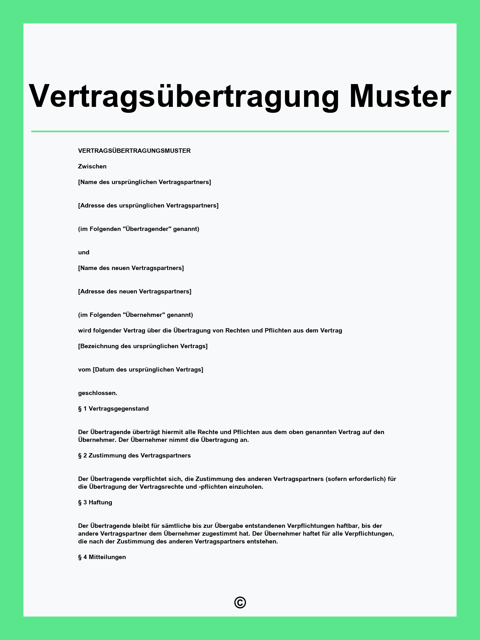 Vertragsübertragung Muster