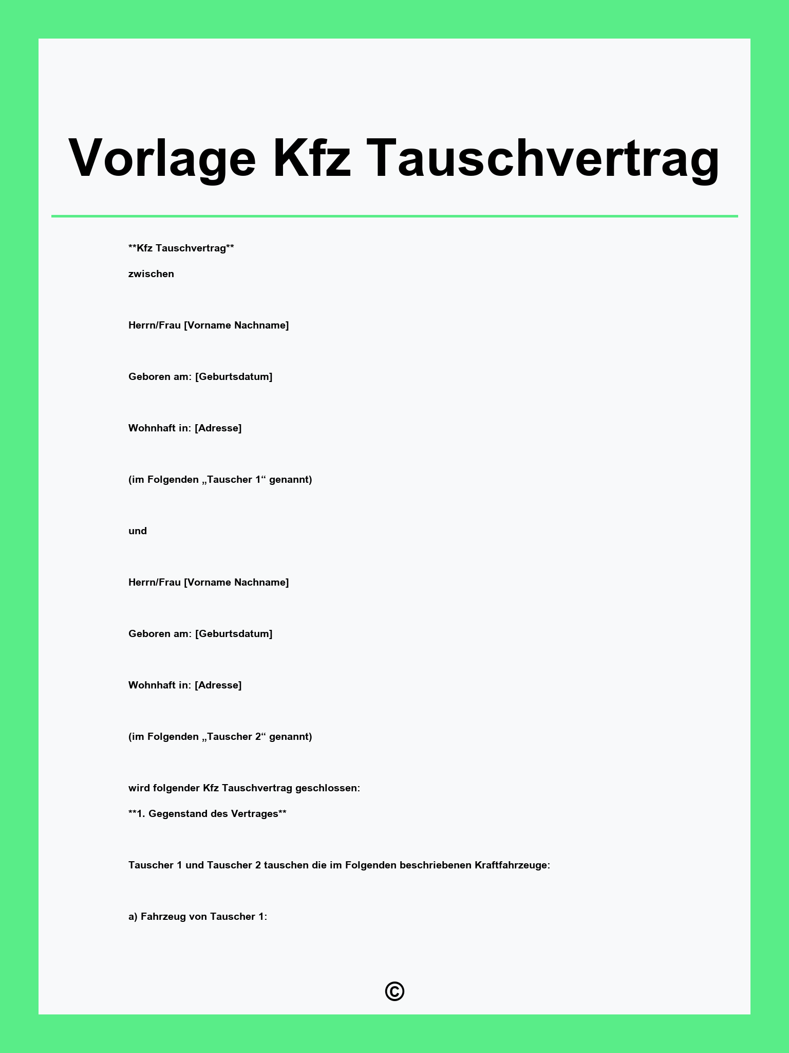Vorlage Kfz Tauschvertrag