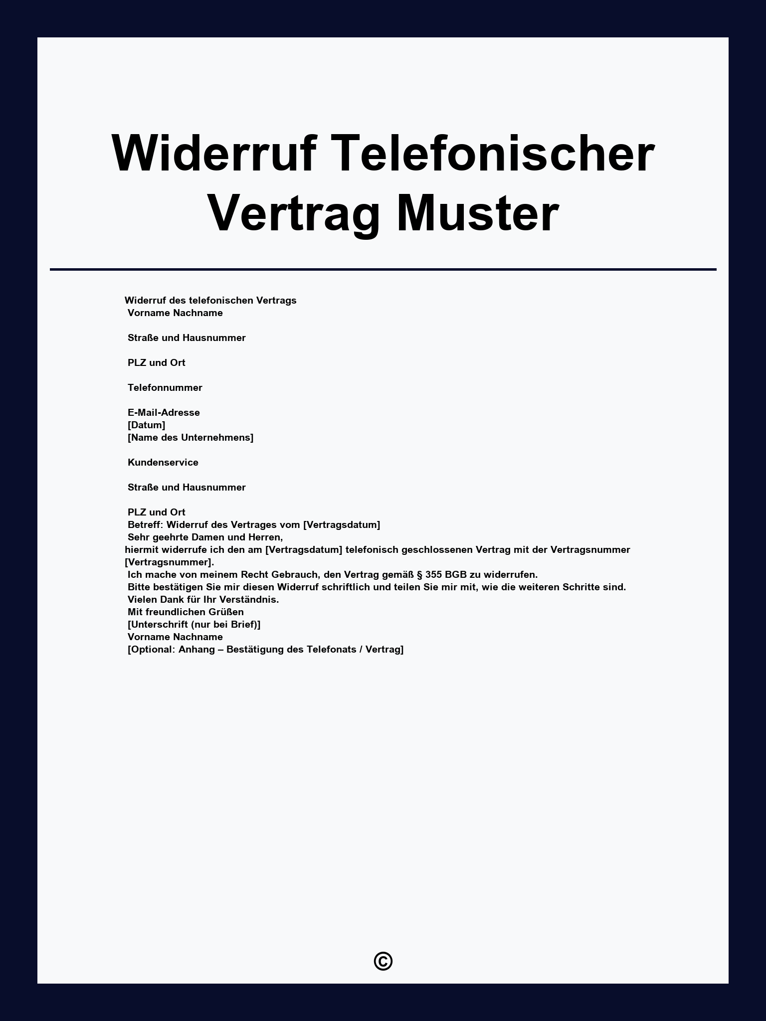 Widerruf Telefonischer Vertrag Muster